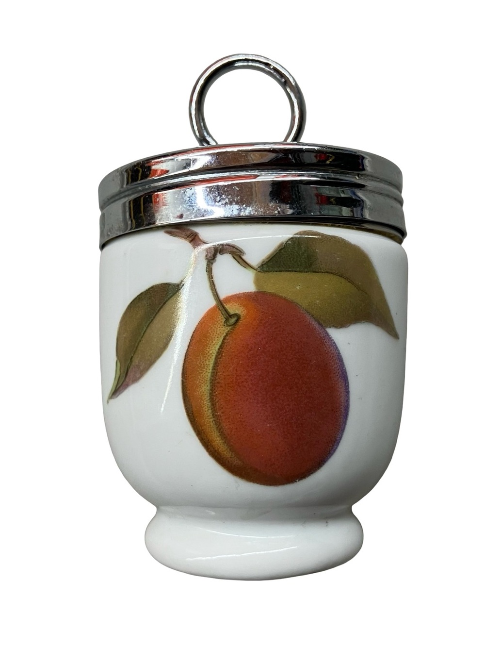 VTG Royal Worcester Evesham Porcelain Egg Coddler Peach Berry Motif Lid England